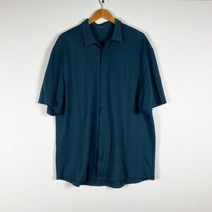 Lululemon Men's Covered Button Front Collared Short Sleeve Polo Shirt Blue XXL